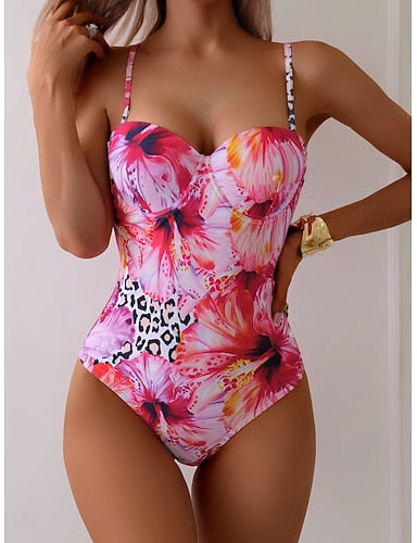 One Piece Swimsuit Slimming Underwire Monokini Tummy Control High Waist Slim Backless Vacation V Neck Sleeveless Bathing Suits