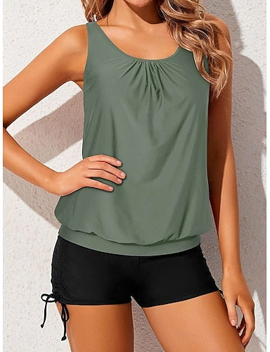 Independence Day Patrioticwomen's Tankini 2 Piece Swimsuit Shorts Tummy Control High Waist Slim Backless Vacation Beach Wear Graphic U Neck Sleeveless Bathing Suits