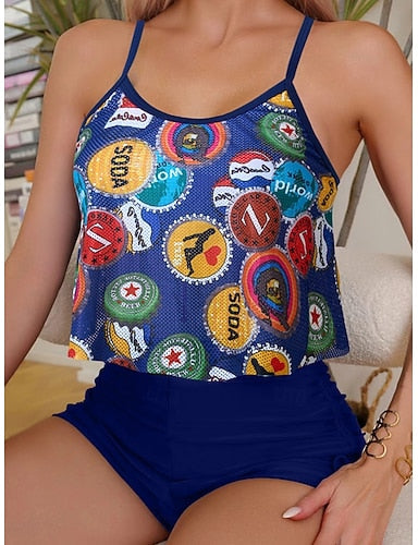 Tankini 2 Piece Swimsuit Shorts Tummy Control High Waist Slim Backless Vacation Beach Wear Scoop Neck Sleeveless Bathing Suits