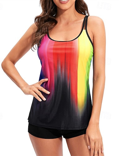 Tankini Two Piece Swimsuit Swimwear Swimwear Red Blue Breathable Quick Dry Lightweight Sleeveless - Swimming Surfing Beach Summer Spring
