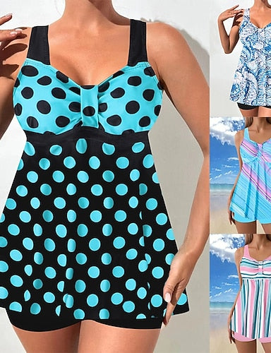Tankini 2 Piece Swimsuit Boy Leg Tummy Control High Waist Slim Backless Vacation Beach Wear Geometric Paisley V Neck Sleeveless Bathing Suits