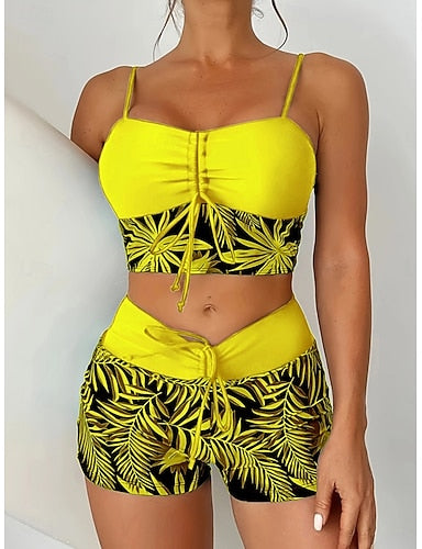 Swimwear Bikini 2 Piece Shorts Swimsuit Slim Backless Vacation Beach Wear V Neck Sleeveless Bathing Suits
