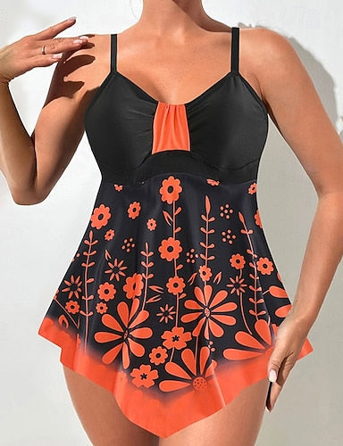 Swimwear 2 Piece Cheeky Swimsuit Backless Vacation Graphic V Neck Sleeveless Bathing Suits