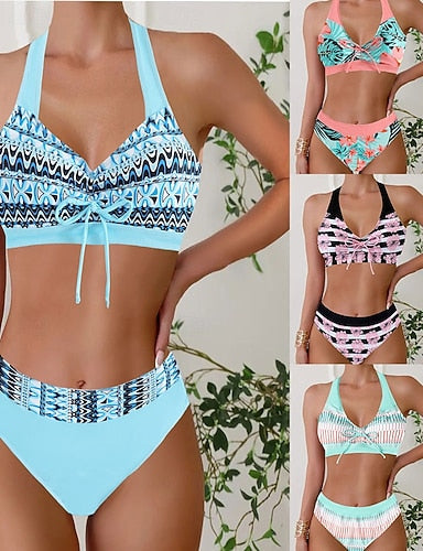 Swimwear 2 Piece Cheeky Swimsuit Backless Vacation Beach Wear Halter Neck Sleeveless Bathing Suits