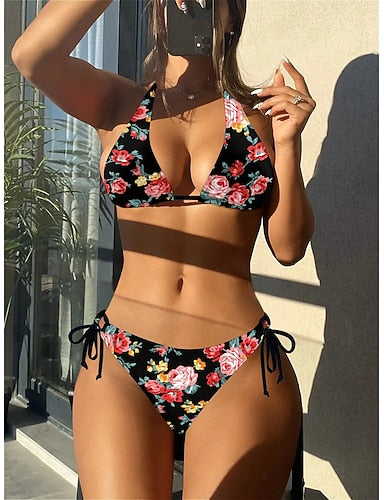 Swimwear Bikini Swimsuit Stylish Flower Sleeveless Bathing Suits
