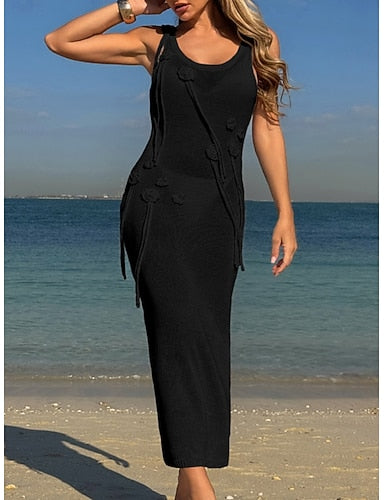 Swimwear Cover Up Swim Dress Swimsuit Vacation Beach Wear Color U Neck Sleeveless Bathing Suits