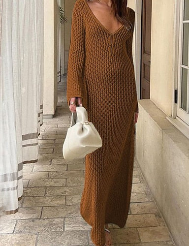 Swimwear Cover Up Swimdresses Dress Swimsuit Cut Out Vacation Beach Wear Plain V Neck Long Sleeve Bathing Suits