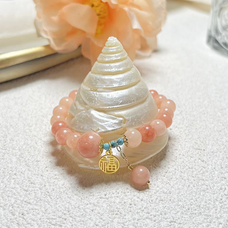 Natural Stone Turquoise Fu Character Luck Bracelet