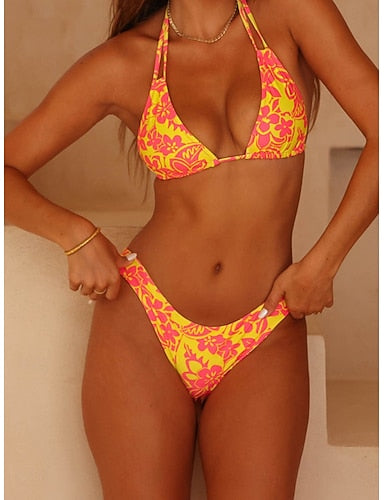 Swimwear Bikini 2 Piece High Waist Swimsuit Backless Vacation Beach Wear Halter Neck Sleeveless Bathing Suits