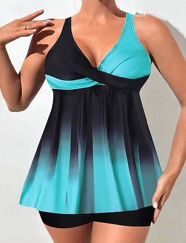 Swimwear 2 Piece Shorts Swimsuit Backless Vacation Beach Wear Graphic V Neck Sleeveless Bathing Suits
