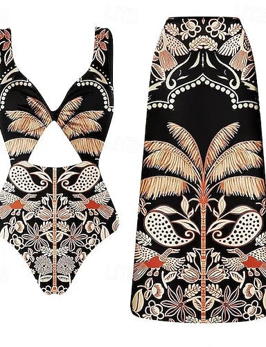 One Piece Swimsuit Colorblock Tummy Control High Waist Slim Backless Vacation Beach Wear Graphic V Neck Sleeveless Bathing Suits