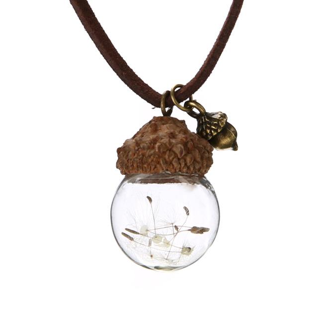 Acorn & Dandelions Glass Necklace
