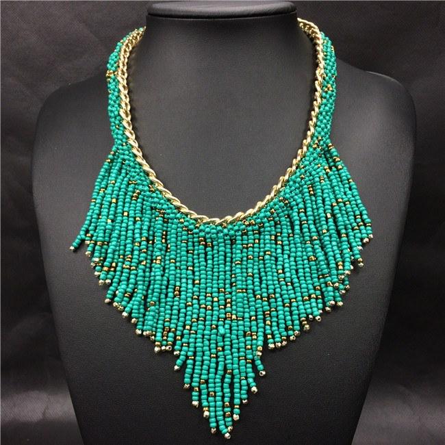 Long Tassel Beads Choker Necklace