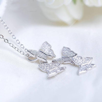 Dangling Butterflies Silver Necklace