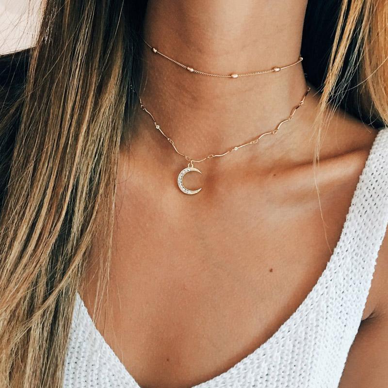 Double Layer Crystal Moon Necklace