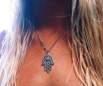 Hamsa Necklace Kabbalah - Silver Chain Necklace - Protection & Good Luck Charm