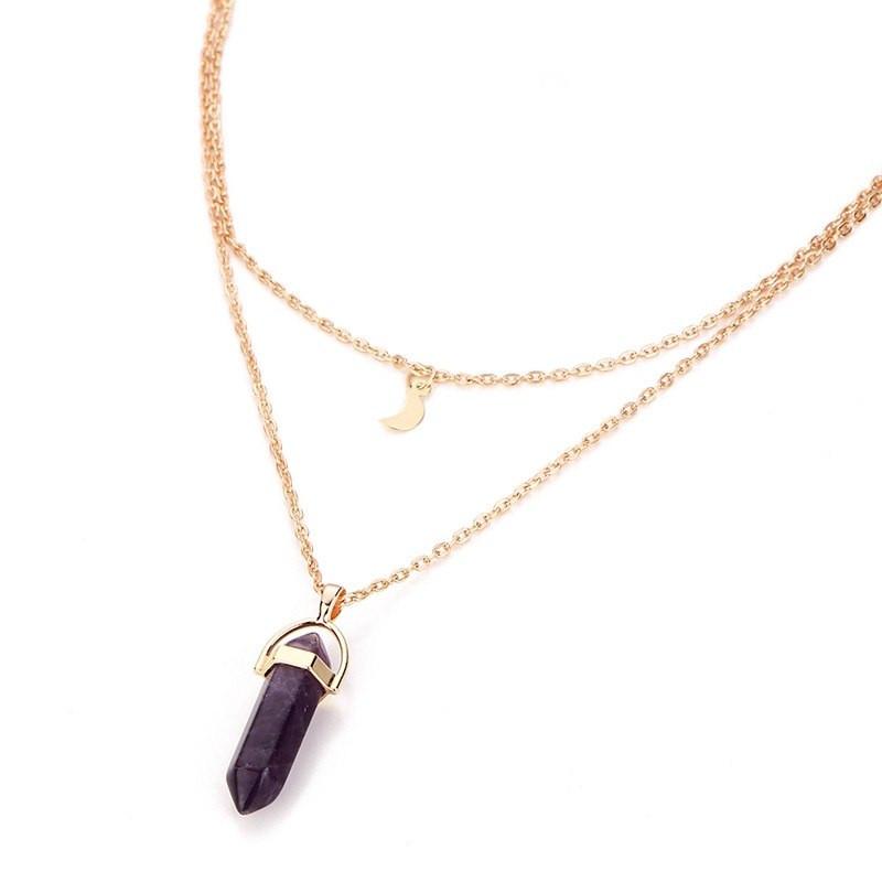 Natural Healing Stone Moon Necklace