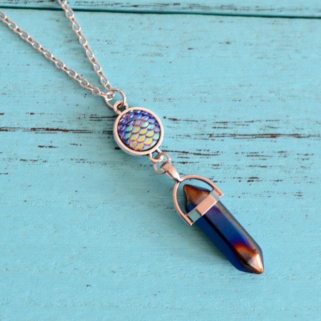 Natural Stone & Mermaid Scale Necklace