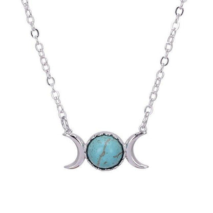 Natural Stone Triple Moon Goddess Necklace