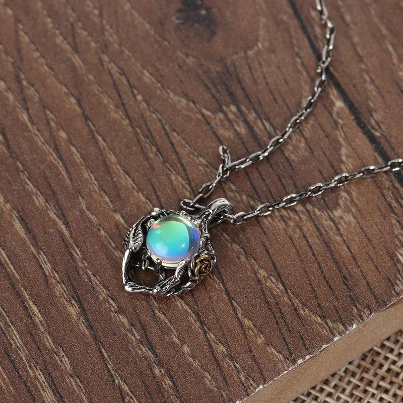 Rainbow Moonstone Rose Necklace