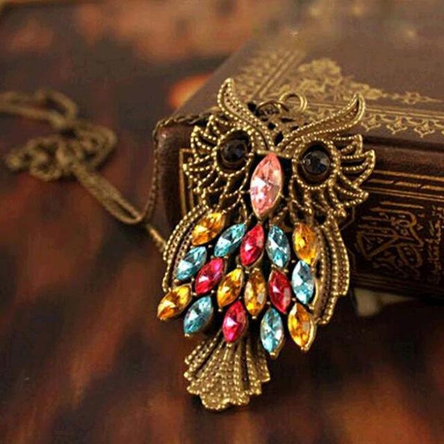 Rhinestone Owl Necklace