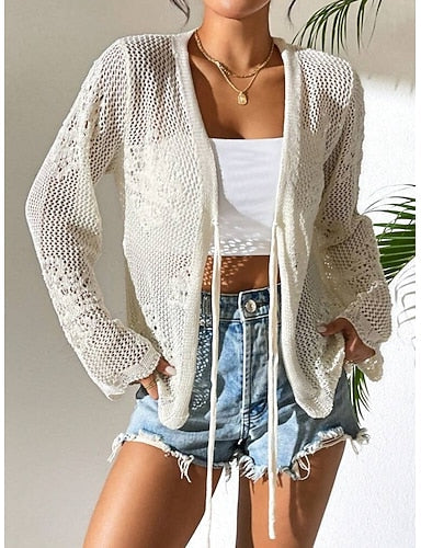 Swimwear Cover Up Rash Guard Swimsuit Tie Front Cut Out Vacation Beach Wear Plain V Neck Long Sleeve Bathing Suits