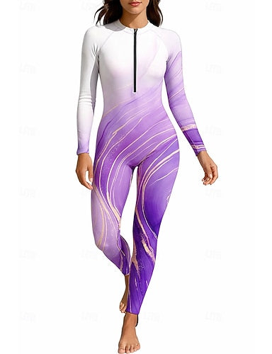 Rash Guard Full Body Swimwear Dive Skin Suit Gradient Front Zip Upf50+ Quick Dry High Elasticity Long Sleeve Swimwear Surfing Diving Snorkeling Summer