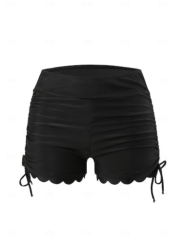 Swimwear Stretchy Boxer Shorts Shorts Swimsuit Ruched Drawstring High Waist Vacation Beach Wear Color Sleeveless Bathing Suits