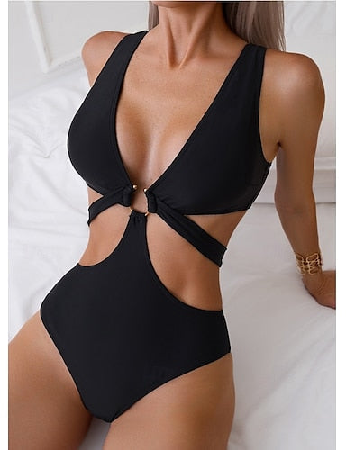 Swimwear One Piece Swimsuit Plain Sleeveless Bathing Suits