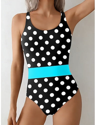 Swimwear One Piece Briefs Swimsuit Vacation Graphic Geometric Round Neck Sleeveless Bathing Suits