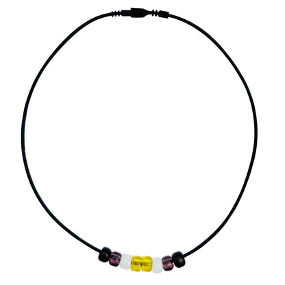 Nonbinary Pride/enby Ally Necklace With Czech Glass Beads on Black Rubber Cord, 18 Inches