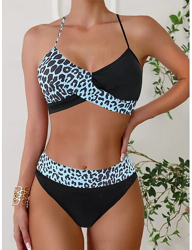 Tankini 2 Piece Swimsuit Cheeky Tummy Control High Waist Slim Backless Vacation Beach Wear Halter Neck Sleeveless Bathing Suits