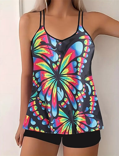 Tankini Two Piece Swimsuit Racerback Swimwear Swimwear Blue Yellow Quick Dry Lightweight Breathable Sleeveless - Surfing Beach Swimming Summer Spring