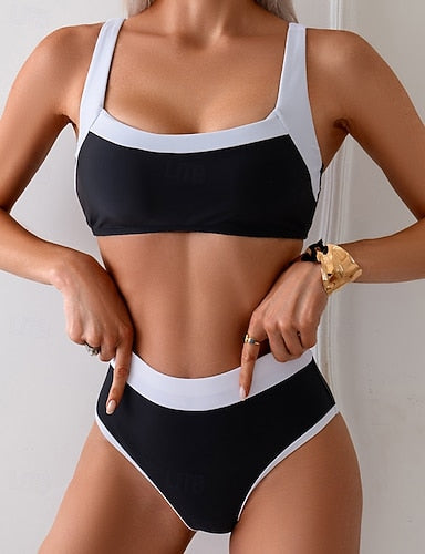 Bathing Suit Swimwear Bikini Sets Swimwear Black Upf 50+ Sleeveless - Surfing Beach Swimming Summer