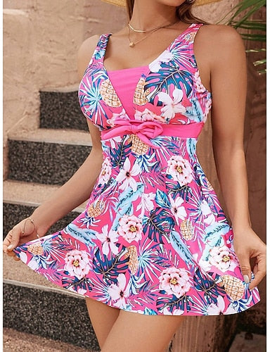 Swimwear Tankini 2 Piece Shorts Swimsuit Backless Vacation Beach Wear Graphic V Neck Sleeveless Bathing Suits