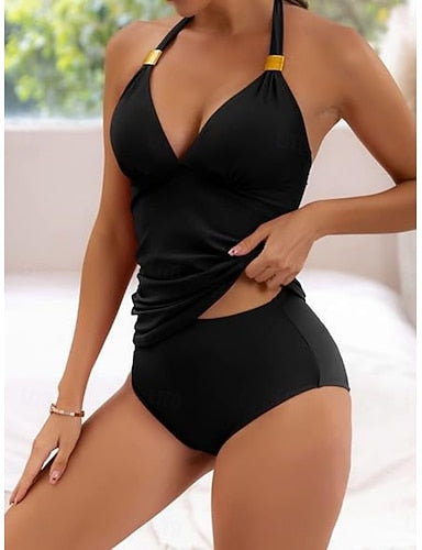 One Piece Swimsuit Slimming Ruched Cutout Monokini Tummy Control High Waist Slim Backless Vacation Beach Wear Color Halter Neck Sleeveless Bathing Suits