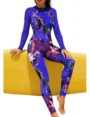 Regular Rash Guard Full Body Rash Guard Bathing Suit Leopard Ocean With Built in Bra Front Zip Uv Sun Protection Full Coverage Upf50+ Long Sleeve Full Body Swimwear Surfing Canoeing Beach