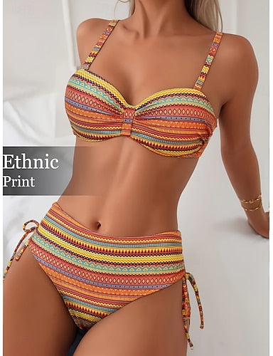 Swimwear Bikini 2 Piece High Waist Swimsuit Slim Backless Vacation Beach Wear Leopard Geometric Sleeveless Bathing Suits