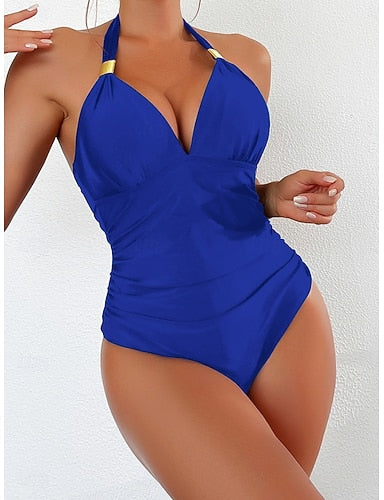 One Piece Swimsuit Slimming Underwire Leopard Monokini Backless Tummy Control High Waist Slim Vacation Beach Wear Color Halter Neck Sleeveless Bathing Suits