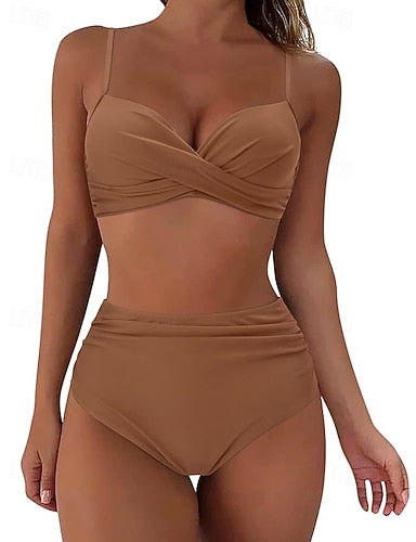 Bathing Suit Swimsuits High Waisted Bikini Colored Uv Protection Elastic Sleeveless Swimwear Swimsuit Surfing Diving Swimming Summer