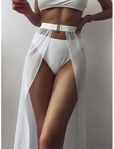 Cover Up Swimsuit With Skirt Stretchy Boxer Shorts Skirt High Waist Vacation Beach Wear Color Sleeveless Bathing Suits