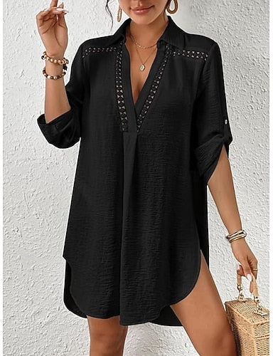 Swimwear Cover Up Beach Dresses Swimsuit Vacation Beach Wear Color Long Sleeve