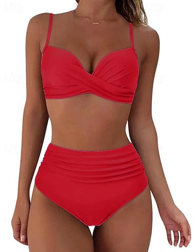 Bathing Suit Swimsuits High Waisted Bikini Colored Uv Protection Elastic Sleeveless Swimwear Swimsuit Surfing Diving Swimming Summer