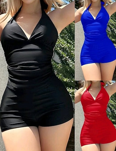 Medium One Pieces Rash Guards Bathing Suit One Pieces Colored Open Back Uv Protection Elastic Sleeveless Swimwear Surfing Diving Swimming Summer