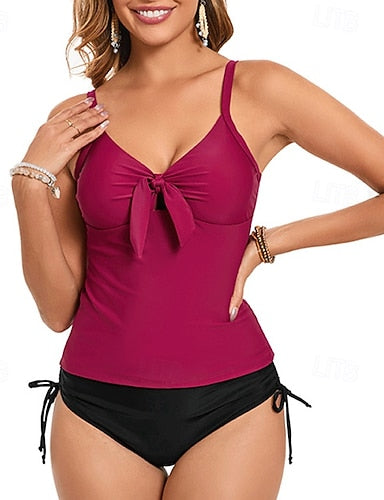 Tankini Two Piece Swimsuit Racerback Swimwear Colored Swimwear Black Wine Breathable Quick Dry Sleeveless - Swimming Surfing Snorkeling Summer