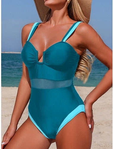 Swimwear Bikini 2 Piece Swimsuit Slim Backless Vacation Beach Wear Color V Neck Sleeveless Bathing Suits