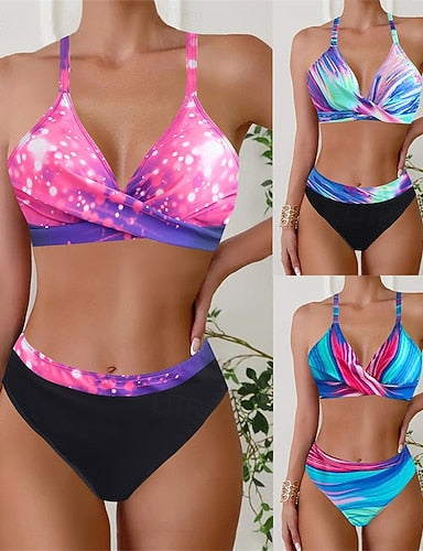 Tankini Two Piece Swimsuit V Neck Racerback Swimwear Swimwear Pink Blue Breathable Quick Dry Lightweight Sleeveless - Swimming Surfing Beach Summer Spring