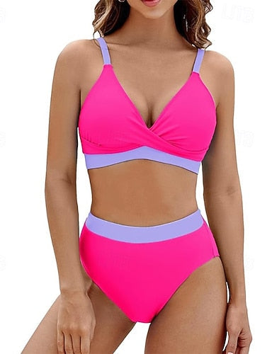 Standard Surfing Tankinis & Bikinis Bathing Suit 2 Pieces Color-blocking Open Back Uv Protection Elastic Sleeveless Swimwear Surfing Diving Swimming Summer