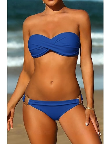 Swimwear Bikini 2 Piece Normal Swimsuit 2 Piece Ruched Open Back Pure Color Green White Black Yellow Rosy Pink Padded Strapless Bathing Suits New Vacation / Modern / Padded Bras