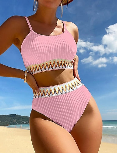 Bathing Suit High Waisted Ruched Bikini Swimsuits Elastic Sleeveless Swimwear Surfing Beach Vacation Summer
